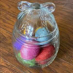 Williams Sonoma Glass Easter Egg with Colorful Glitter Easter Eggs
